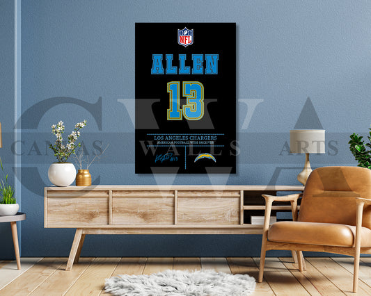 Keenan Allen Jersey Canvas Wall Art NFL Jersey Poster Print American Football Jersey Canvas Print
