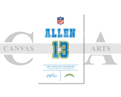 Keenan Allen Jersey Canvas Wall Art NFL Jersey Poster Print Sports Canvas Frame Ready To Hang