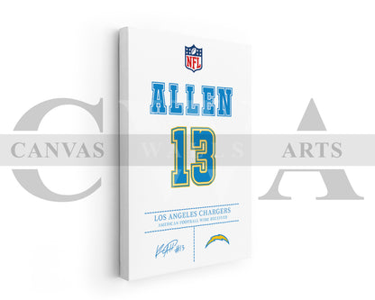 Keenan Allen Jersey Canvas Wall Art NFL Jersey Poster Print Sports Canvas Frame Ready To Hang
