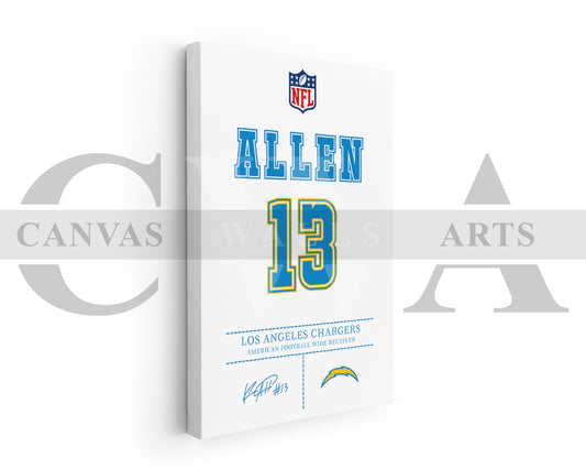 Keenan Allen Jersey Canvas Wall Art NFL Jersey Poster Print Sports Canvas Frame Ready To Hang