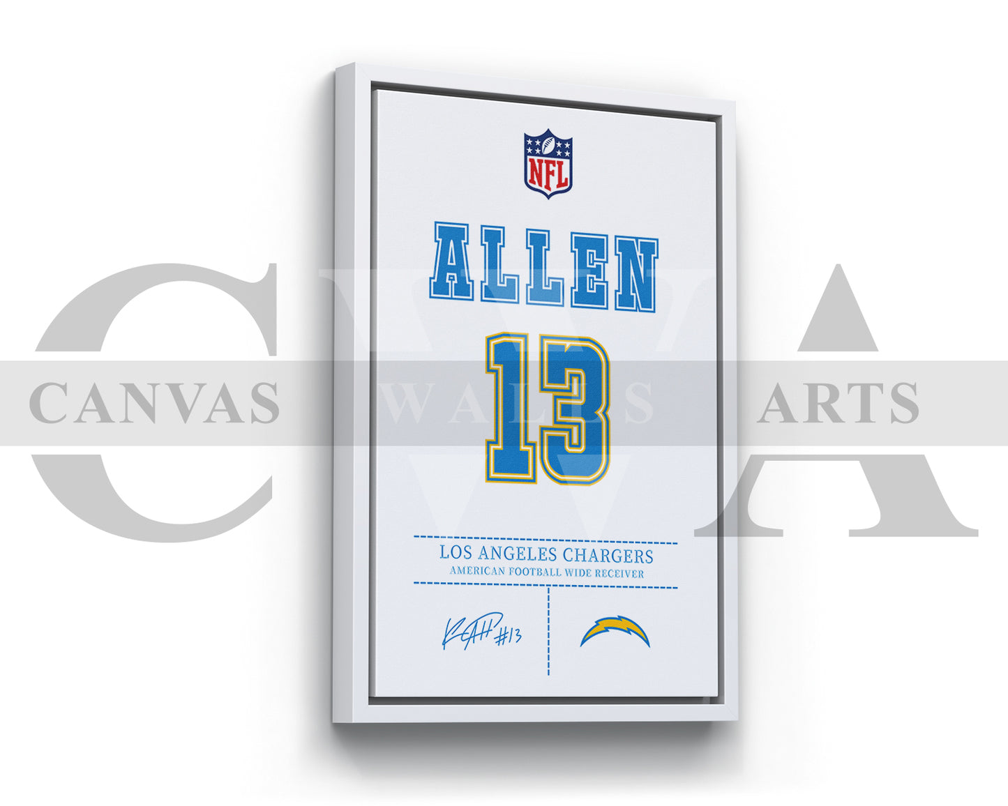 Keenan Allen Jersey Canvas Wall Art NFL Jersey Poster Print Sports Canvas Frame Ready To Hang