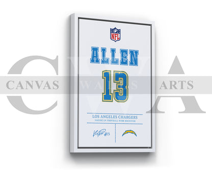 Keenan Allen Jersey Canvas Wall Art NFL Jersey Poster Print Sports Canvas Frame Ready To Hang