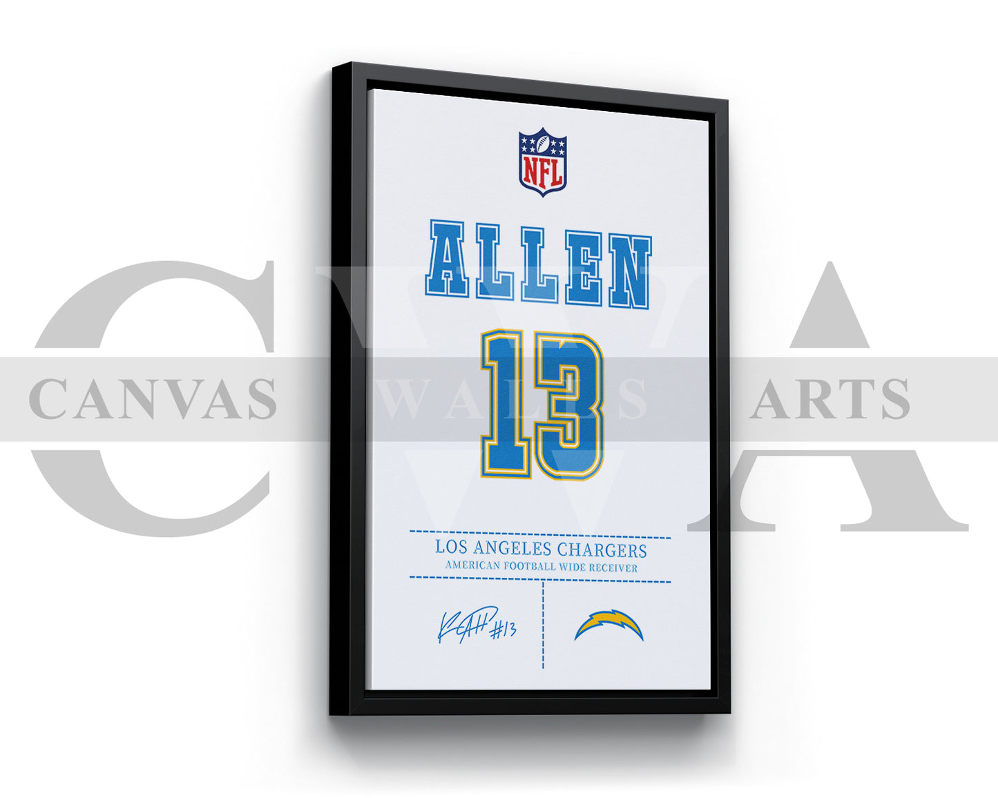 Keenan Allen Jersey Canvas Wall Art NFL Jersey Poster Print Sports Canvas Frame Ready To Hang