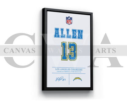 Keenan Allen Jersey Canvas Wall Art NFL Jersey Poster Print Sports Canvas Frame Ready To Hang