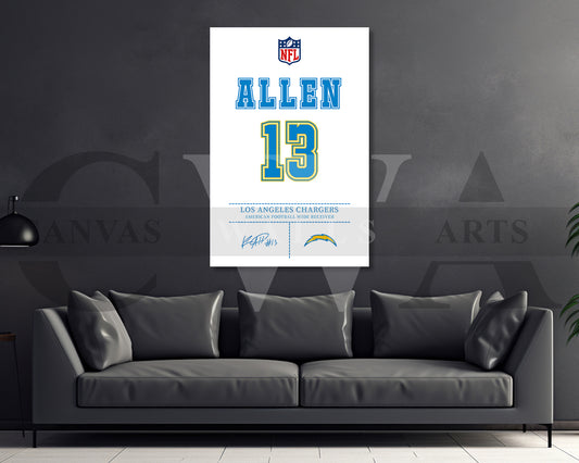 Keenan Allen Jersey Canvas Wall Art NFL Jersey Poster Print Sports Canvas Frame Ready To Hang