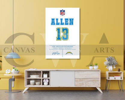 Keenan Allen Jersey Canvas Wall Art NFL Jersey Poster Print Sports Canvas Frame Ready To Hang