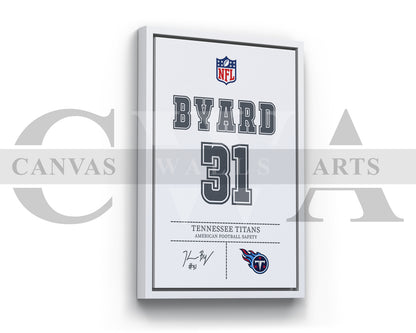 Kevin Byard III Jersey Canvas Wall Art NFL Jersey Poster Print Canvas Frame Ready To Hang
