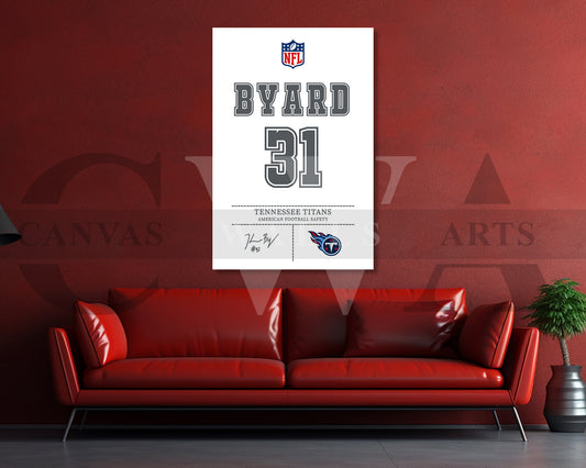 Kevin Byard III Jersey Canvas Wall Art NFL Jersey Poster Print Canvas Frame Ready To Hang