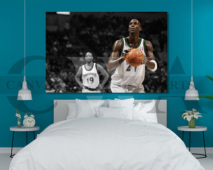 Kevin Garnett Black & White Canvas Art Basketball Canvas Wall Art