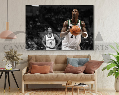 Kevin Garnett Black & White Canvas Art Basketball Canvas Wall Art
