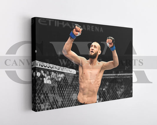 Khamzat Chimaev Black & White Canvas Art MMA Canvas Wall Art