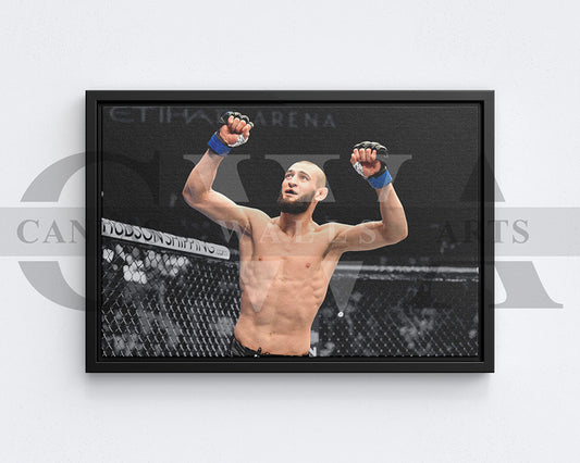Khamzat Chimaev Black & White Canvas Art MMA Canvas Wall Art