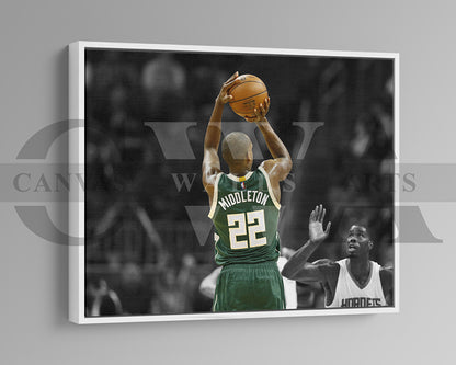 Khris Middleton Black & White Canvas Art Basketball Canvas Wall Art