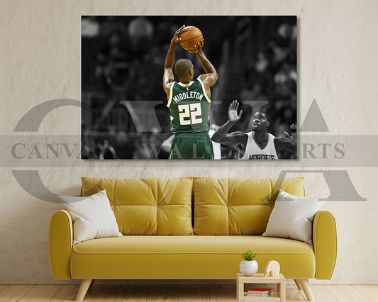Khris Middleton Black & White Canvas Art Basketball Canvas Wall Art