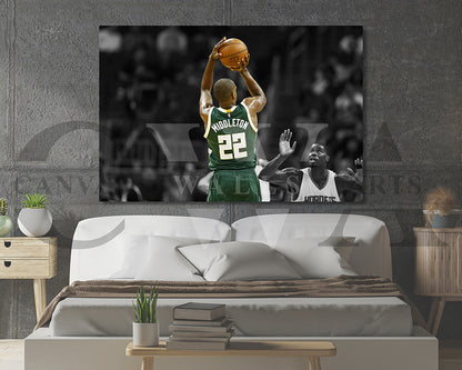 Khris Middleton Black & White Canvas Art Basketball Canvas Wall Art
