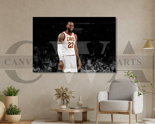 LeBron James Black & White Canvas Art Basketball Canvas Wall Art