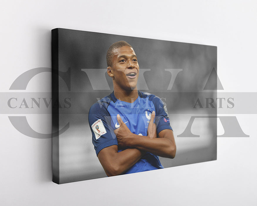 Kylian Mbappe Black & White Canvas Art Soccer Canvas Wall Art