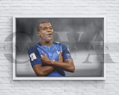Kylian Mbappe Black & White Canvas Art Soccer Canvas Wall Art