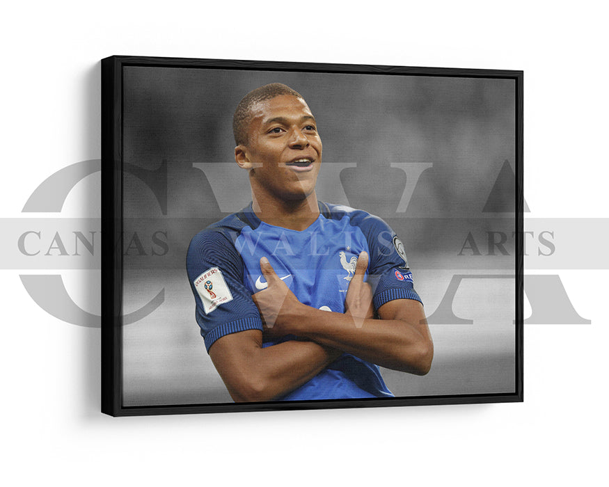 Kylian Mbappe Black & White Canvas Art Soccer Canvas Wall Art