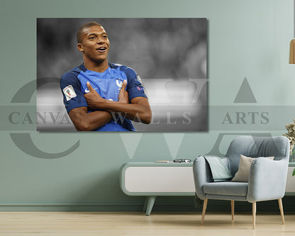 Kylian Mbappe Black & White Canvas Art Soccer Canvas Wall Art