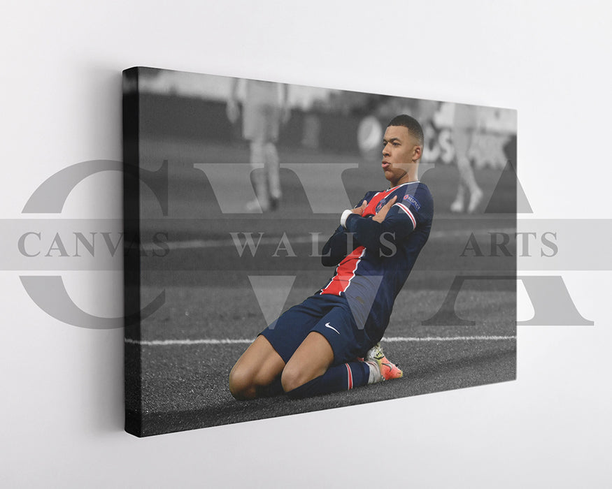 Kylian Mbappe Black & White Canvas Art Soccer Canvas Wall Art