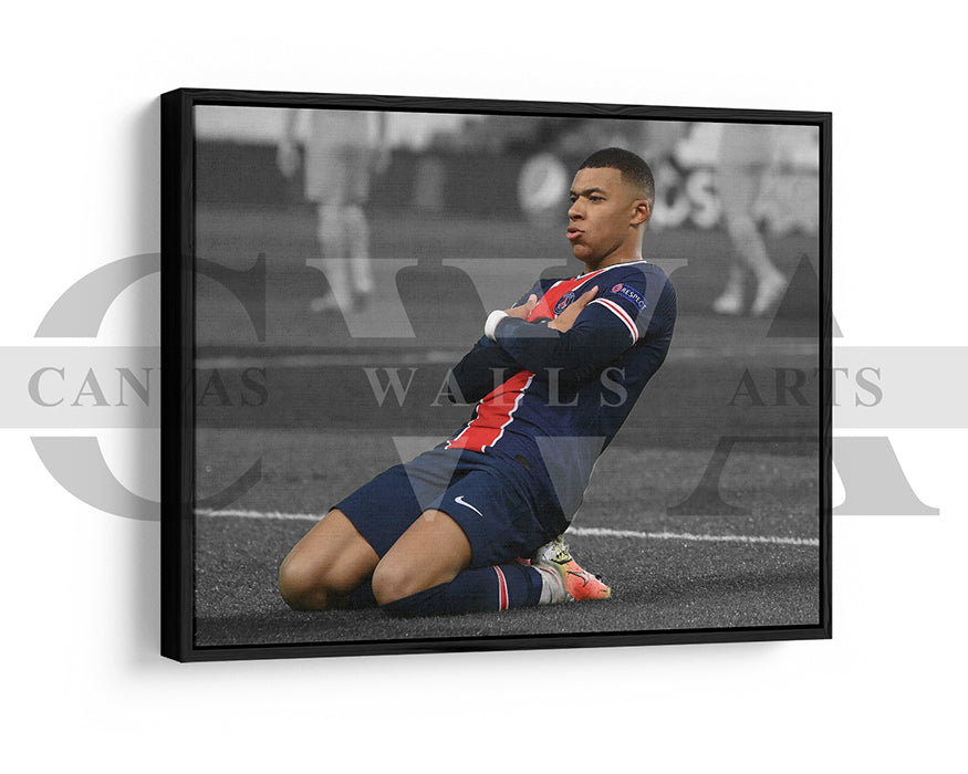 Kylian Mbappe Black & White Canvas Art Soccer Canvas Wall Art