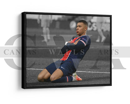 Kylian Mbappe Black & White Canvas Art Soccer Canvas Wall Art
