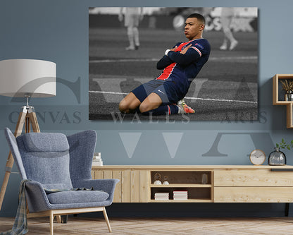 Kylian Mbappe Black & White Canvas Art Soccer Canvas Wall Art