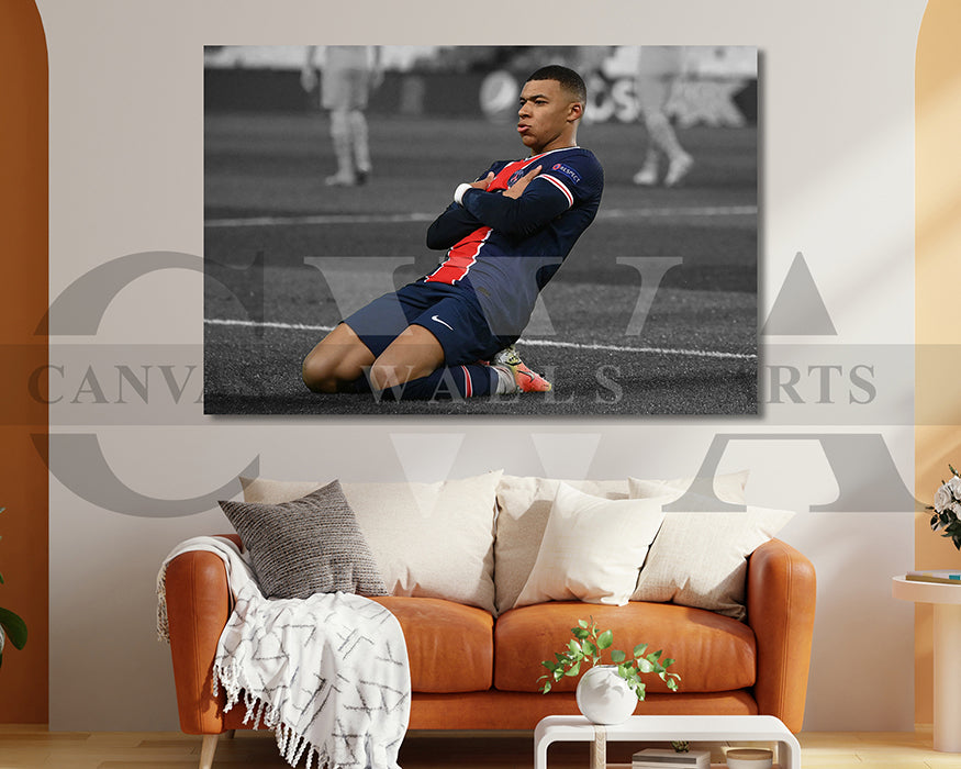 Kylian Mbappe Black & White Canvas Art Soccer Canvas Wall Art