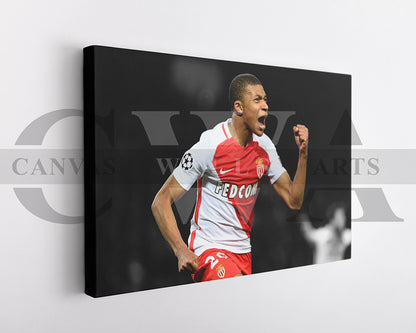 Kylian Mbappe Black & White Canvas Art Soccer Canvas Wall Art