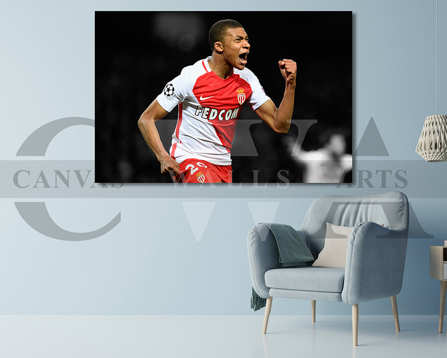Kylian Mbappe Black & White Canvas Art Soccer Canvas Wall Art