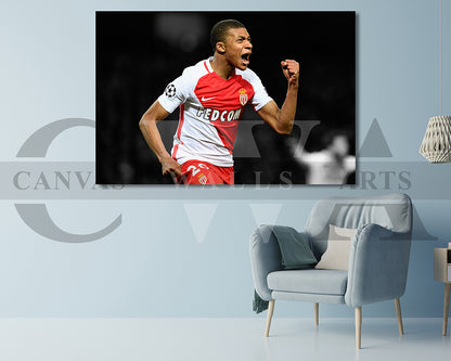 Kylian Mbappe Black & White Canvas Art Soccer Canvas Wall Art