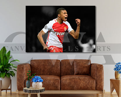 Kylian Mbappe Black & White Canvas Art Soccer Canvas Wall Art