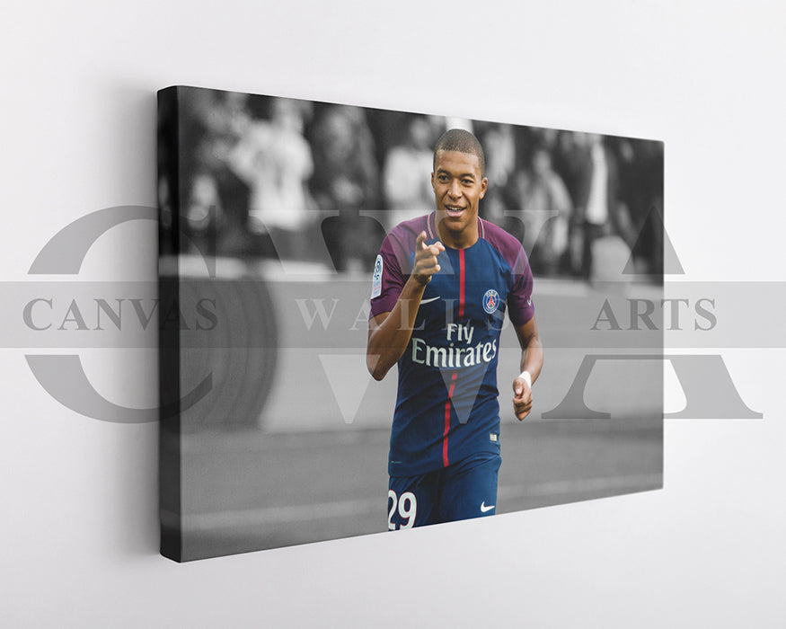 Kylian Mbappe Black & White Canvas Art Soccer Canvas Wall Art