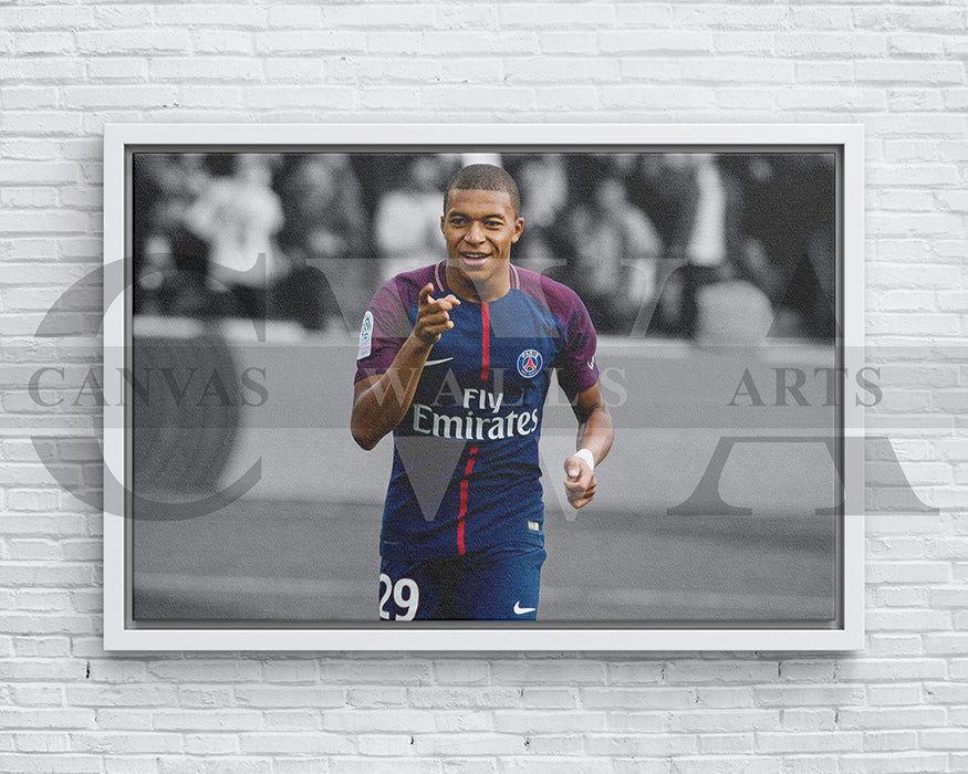 Kylian Mbappe Black & White Canvas Art Soccer Canvas Wall Art