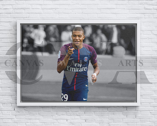 Kylian Mbappe Black & White Canvas Art Soccer Canvas Wall Art