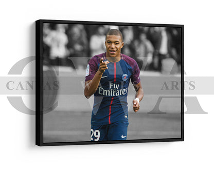 Kylian Mbappe Black & White Canvas Art Soccer Canvas Wall Art