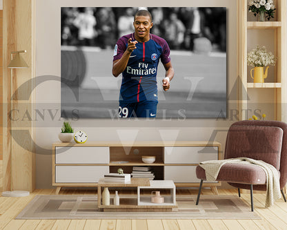 Kylian Mbappe Black & White Canvas Art Soccer Canvas Wall Art