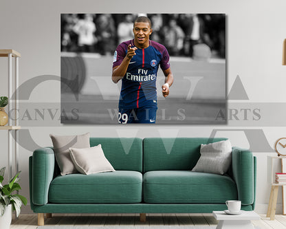 Kylian Mbappe Black & White Canvas Art Soccer Canvas Wall Art