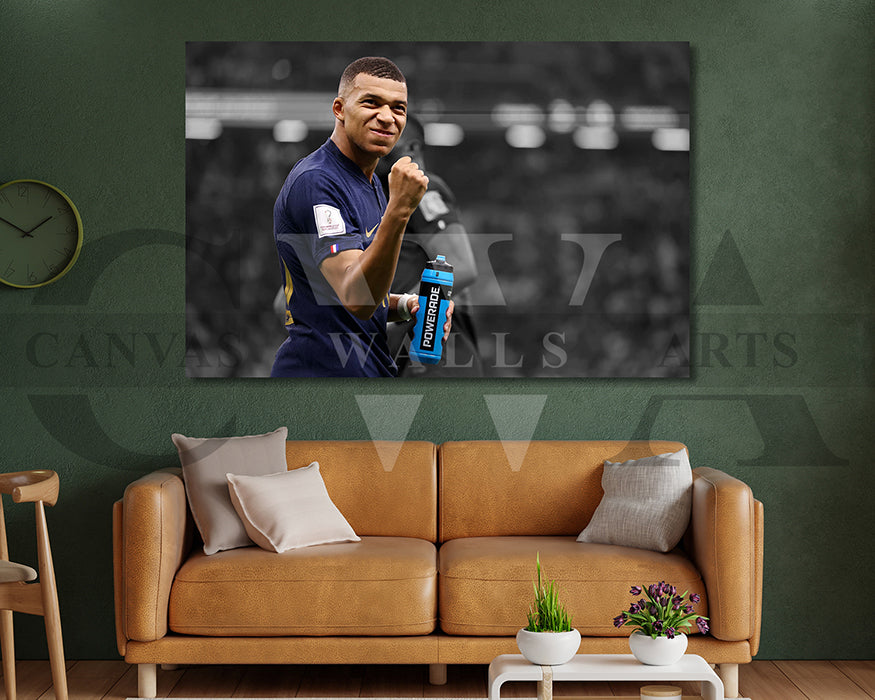 Kylian Mbappe Black & White Canvas Art Soccer Canvas Wall Art