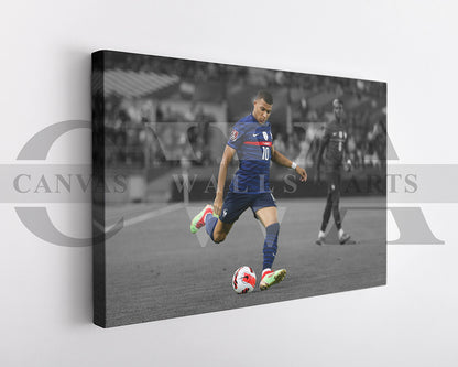 Kylian Mbappe Black & White Canvas Art Soccer Canvas Wall Art