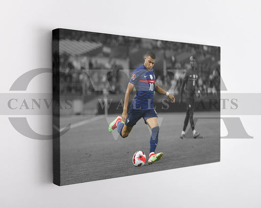 Kylian Mbappe Black & White Canvas Art Soccer Canvas Wall Art