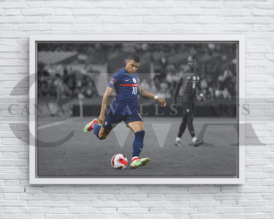 Kylian Mbappe Black & White Canvas Art Soccer Canvas Wall Art