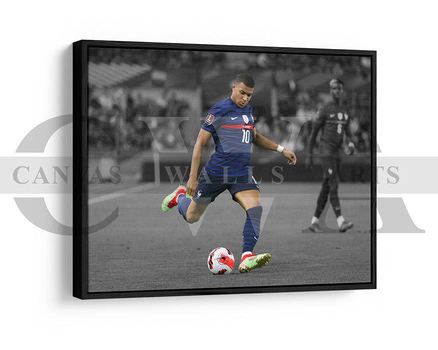 Kylian Mbappe Black & White Canvas Art Soccer Canvas Wall Art