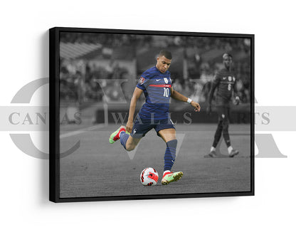 Kylian Mbappe Black & White Canvas Art Soccer Canvas Wall Art