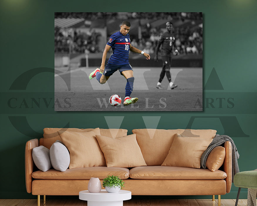 Kylian Mbappe Black & White Canvas Art Soccer Canvas Wall Art