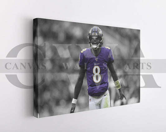 Lamar Jackson Black & White Canvas Art American Football Canvas Wall Art
