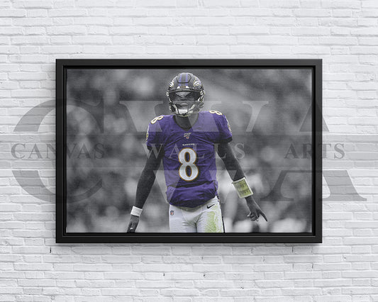 Lamar Jackson Black & White Canvas Art American Football Canvas Wall Art