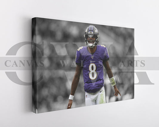 Lamar Jackson Black & White Canvas Art American Football Canvas Wall Art