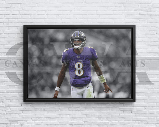 Lamar Jackson Black & White Canvas Art American Football Canvas Wall Art